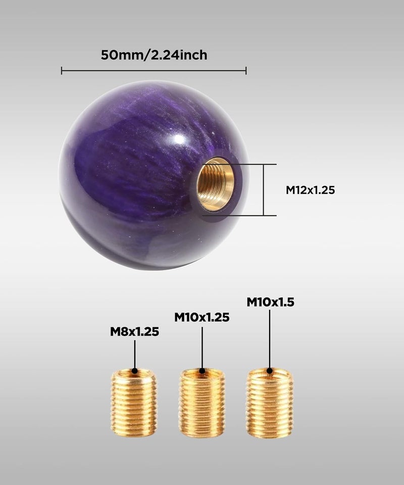 Reswish Round Acrylic Gear Shift, Universal Shifter Knob with 3 Adapters, Fit for Manual Car M 8 * 1.25, M 10 * 1.25, M 10 * 1.5, M 12 * 1.25 (Purple) - Image 3